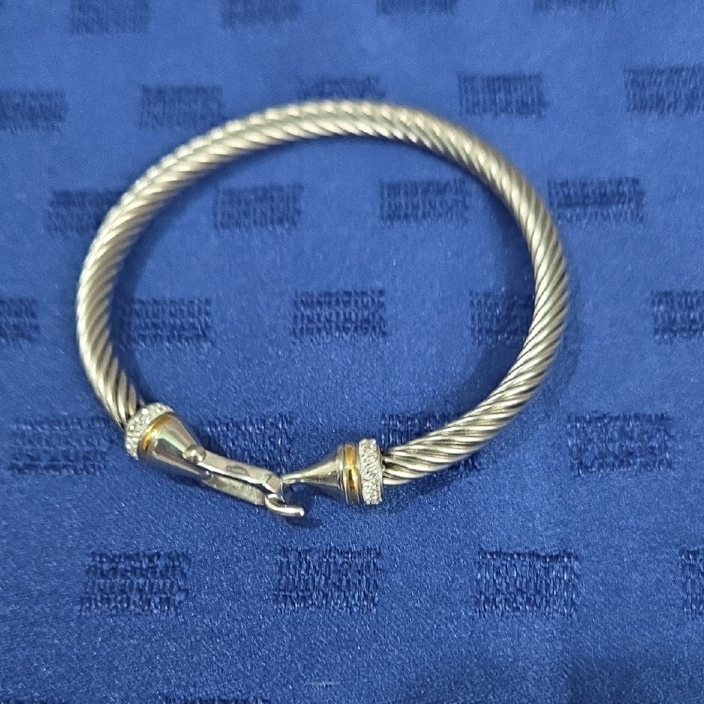 Twisted Cable Bangle Bracelet with Gold Accents